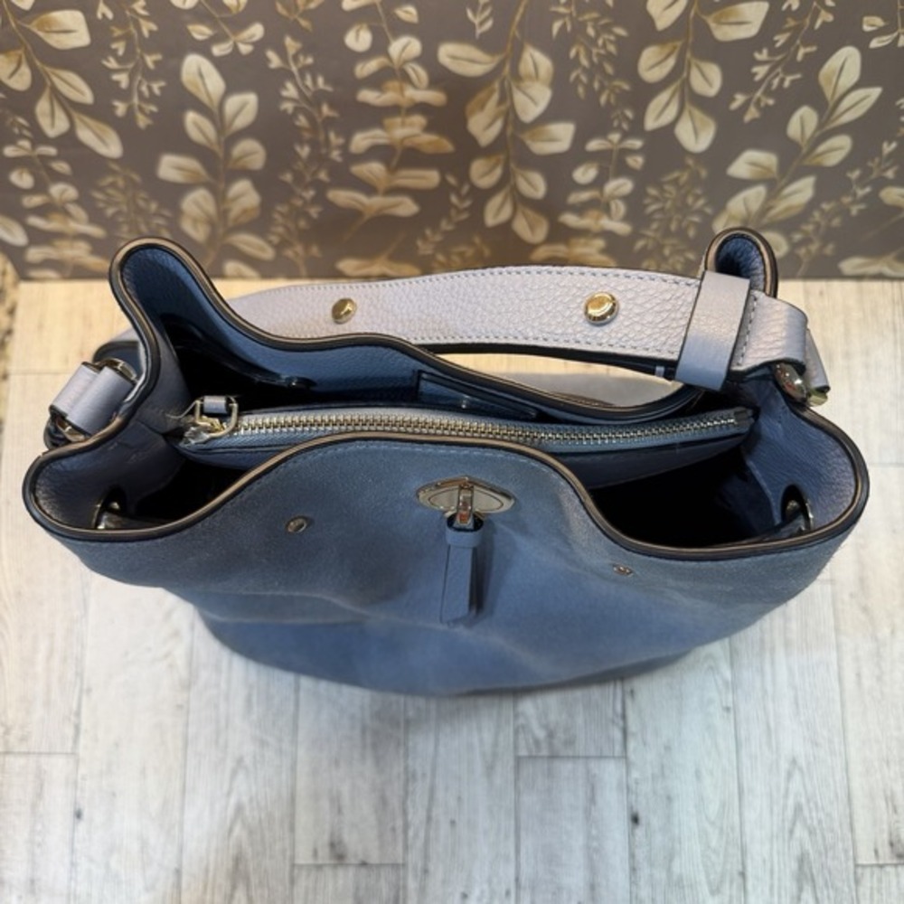 Kate Spade Marti Suede Large Bucket Bag Shoulder‎ Bag Crossbody Dusty Blue - Picture 9 of 14